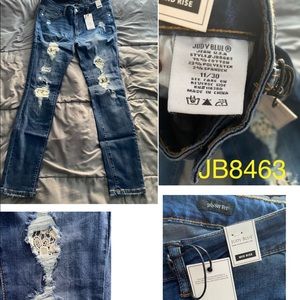 Judy blue 8463 lace patch medium blue mid rise skinny